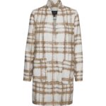 Vero Moda Womens Freja Beige Plaid Midi Fleece Jacket Outerwear XS BHFO 1375