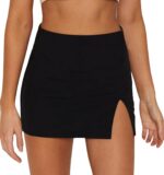 Women's Black Mini Skirts High Waist High Slit Sexy Stretch Fitted Bodycon Mini Skirt