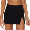 Women's Black Mini Skirts High Waist High Slit Sexy Stretch Fitted Bodycon Mini Skirt