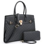 XB 2 Pieces Women Checkered Satchel Handbags and Wallet Set Faux Leather Top Handle Bags Large with Shoulder Strap