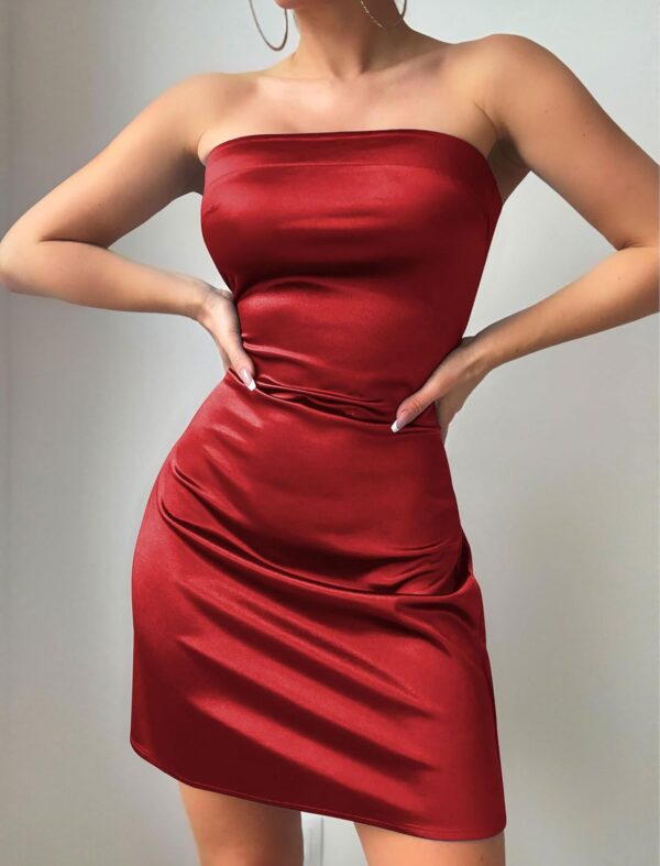 ZAFUL Women Tube Satin Mini Dress Bodycon Backless Silk Wedding Guest Cocktail Dresses