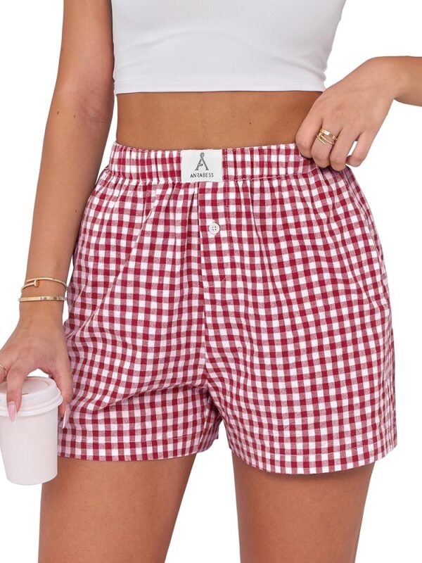 ANRABESS Boxer Shorts for Women Pajama Gingham Shorts 2025 Summer Casual Lounge Sleep Plaid Shorts Y2K Beach Bottoms