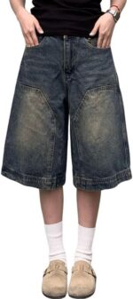 Baggy Jean Shorts for Women Jorts Y2k Low Rise Wide Leg Denim Shorts Goth Summer Jeans Loose Streetwear Retro Blue