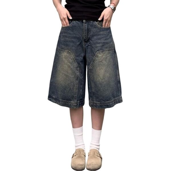 Baggy Jean Shorts for Women Jorts Y2k Low Rise Wide Leg Denim Shorts Goth Summer Jeans Loose Streetwear Retro Blue