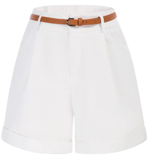 Belle Poque Women Bermuda Shorts Elastic Waist Wide Leg Shorts with Pockets & Belts