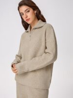 CIDER Quarter Zip Pullover Sweaters for Women Trendy V Neck Long Sleeve Fall Sweaters Solid Knit Chunky Sweater