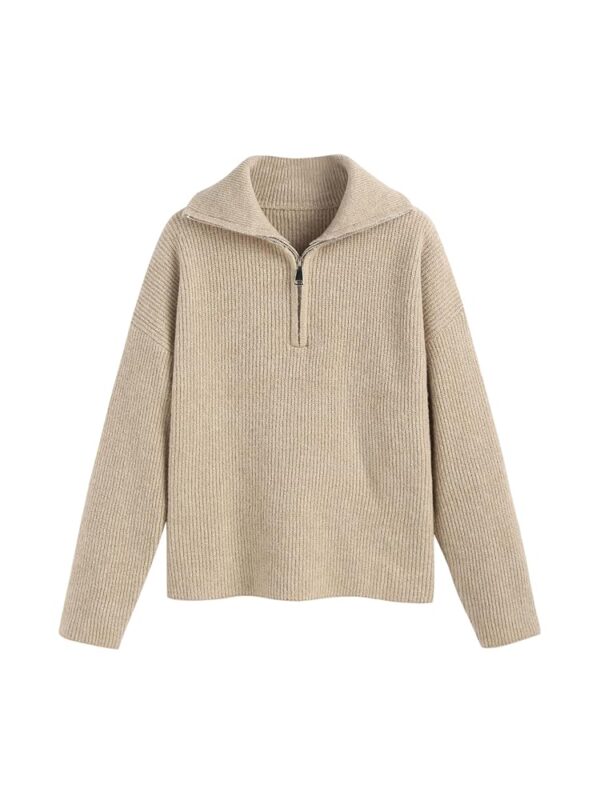 CIDER Quarter Zip Pullover Sweaters for Women Trendy V Neck Long Sleeve Fall Sweaters Solid Knit Chunky Sweater