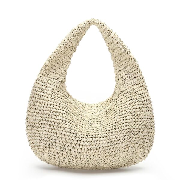 Herald Crescent Straw Handmade Shoulder Handbag for Women, Summer Beach Hobo Raffia Woven Underarm Bag Purse Tote