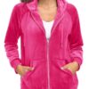 MAGCOMSEN Women's Velour Hooded Jacket Long Sleeve Full Zip Outerwear Soft Warm Velvet Jacket with Side Pockets
