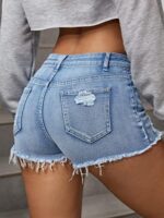 Verdusa Women's Ripped Distressed Skinny Denim Shorts