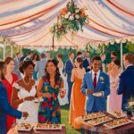 wedding guests at cocktail hour