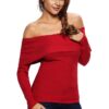 2 Colors Knit Off Shoulder Ribbed Long Sleeves Top S,M,L