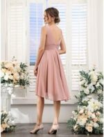 a line Ruched Chiffon Short Bridesmaid Dresses Natural Waist Women's Formal Dress