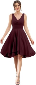 a line Ruched Chiffon Short Bridesmaid Dresses Natural Waist Women's Formal Dress