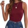 ADIOLI Tank top for Women Rib-Knit Solid Tank Top Tank top for Women (Color : Burgundy, Size : X-Small)
