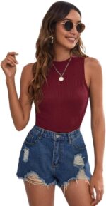 ADIOLI Tank top for Women Rib-Knit Solid Tank Top Tank top for Women (Color : Burgundy, Size : X-Small)