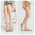 ALLOT Women's Pearls Flat Sandals Square Toe Slip On Comfortable Slides Summer Casual Beach Shoes