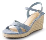 Ankis Wedge Sandals for Women, Espadrille Womens Wedge Sandals Comfortable Open Toe Cross Band Ankle Strap High Heel Wedges for Women Dressy Summer -3.4Inch