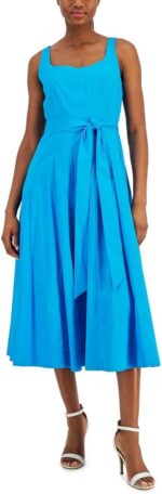 Anne Klein Womens Corset Seamed Crinkled Fit & Flare Dress