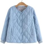 Autumn Parka Women Loose Fit Padded Coat Vintage V-Neck Argyle Slash Pockets Thin Jacket