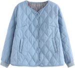 Autumn Parka Women Loose Fit Padded Coat Vintage V-Neck Argyle Slash Pockets Thin Jacket