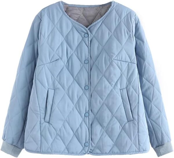 Autumn Parka Women Loose Fit Padded Coat Vintage V-Neck Argyle Slash Pockets Thin Jacket