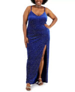 City Studio Trendy Plus Size Embellished Royal Blue Velvet Gown Sz-24