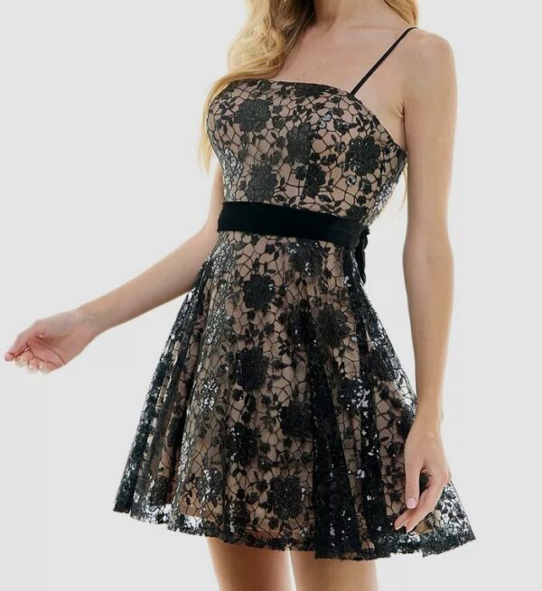 City Studios Womens Juniors Black Sequined Embroidered Bow-Back Dress Size 11/12