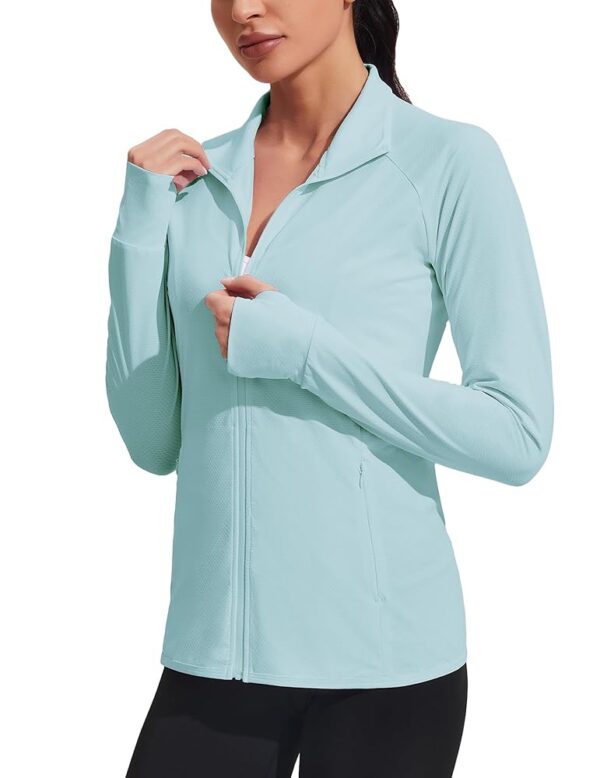 COOrun Women's UPF 50+ Jackets Sun Protection Golf Athletic Jackets Lightweight Full Zip Long Sleeve Shirts with Pockets