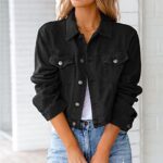 Cropped Denim Jacket for Women Long Sleeve Lightweight Slim Fit Short Jean Jackets Lapel Button Down Trucker Coats