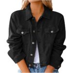 Cropped Denim Jacket for Women Long Sleeve Lightweight Slim Fit Short Jean Jackets Lapel Button Down Trucker Coats