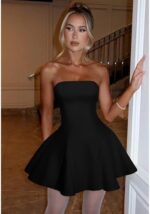 DAAWENXI Women's Sexy Summer Strapless Mini Dress Off Shoulder Sleeveless Ruffle Flowy Party Dresses