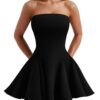 DAAWENXI Women's Sexy Summer Strapless Mini Dress Off Shoulder Sleeveless Ruffle Flowy Party Dresses
