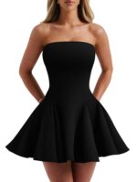 DAAWENXI Women's Sexy Summer Strapless Mini Dress Off Shoulder Sleeveless Ruffle Flowy Party Dresses