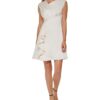 DKNY womens Midi V-neck Long Sleeve Dress With Flounce Detail