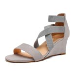 DREAM PAIRS Women's Elastic Ankle Strap Low Wedge Sandals