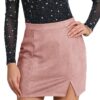 Ezcosplay Women Faux Suede Sexy Mini Skirt with Slit High Waisted Zipper Back Pencil Bodycon Short Skirts