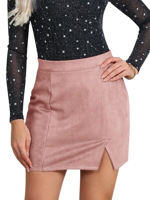 Ezcosplay Women Faux Suede Sexy Mini Skirt with Slit High Waisted Zipper Back Pencil Bodycon Short Skirts