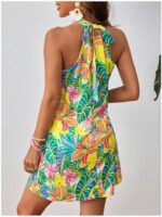 Floerns Women's Sleeveless Floral Print Sundress Halter Neck A Line Short Dress