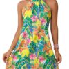 Floerns Women's Sleeveless Floral Print Sundress Halter Neck A Line Short Dress