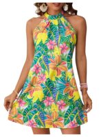 Floerns Women's Sleeveless Floral Print Sundress Halter Neck A Line Short Dress