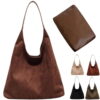 Gocvo Retro Faux Suede Bags for Women Suede Tote Bag with Purse Slouchy Bag Hobo Handbag Crescent Satchels Shoulder Bag|Coffee