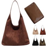 Gocvo Retro Faux Suede Bags for Women Suede Tote Bag with Purse Slouchy Bag Hobo Handbag Crescent Satchels Shoulder Bag|Coffee