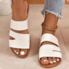 HAOTAGS Womens Stylish Slide on Comfort Sandal Flat Single Band Slide Sandals Open Toe Casual Summer Shoes White Size 5.5