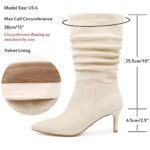 JOY IN LOVE Women's Low Heel Boots, Mid-Calf High Wrinkled Slouchy Boots