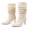 JOY IN LOVE Women's Low Heel Boots, Mid-Calf High Wrinkled Slouchy Boots
