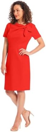 London Times Women's Boat Neck Side Tie Short Sleeve Knee Length-Cocktail Party Summer Dress with Bow Detail