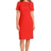 London Times Women's Boat Neck Side Tie Short Sleeve Knee Length-Cocktail Party Summer Dress with Bow Detail