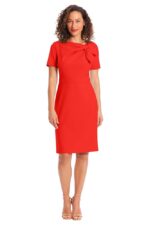 London Times Women's Boat Neck Side Tie Short Sleeve Knee Length-Cocktail Party Summer Dress with Bow Detail