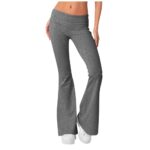 Low Rise Flared Leggings for Women Comfy Fold Over Flare Yoga Pants Gym Leggings Bell Bottom Workout Leggings
